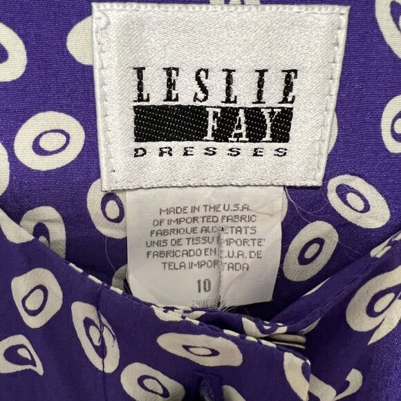 VTG 80s Leslie Fay Shirtwaist Dress Size 10 Pleated Skirt Geometric Modest - Picture 8 of 9